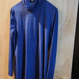 J. McLaughlin Blue Geometric Turtleneck Sweater